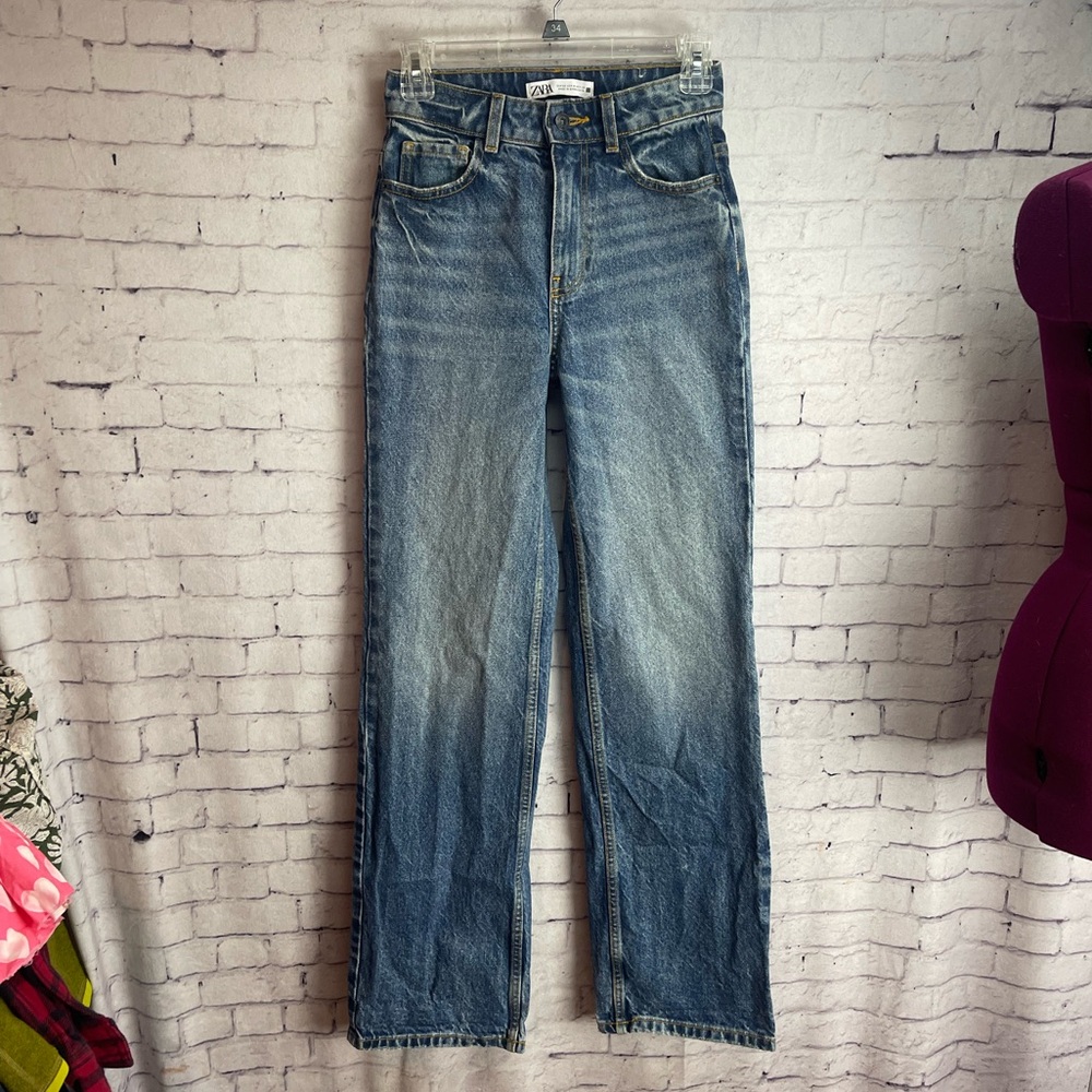 Zara size 0 high waist mid to dark wash jeans
